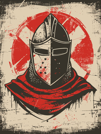 Knight's helmet on a grunge background. Vector illustration for your designのイラスト素材