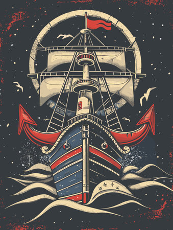 Vintage sailboat, vector illustration for t-shirt or posterのイラスト素材