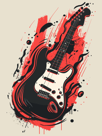 Grunge guitar vector illustration. Grunge musical background.のイラスト素材