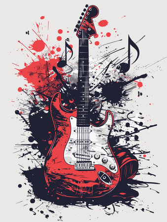 Guitar on grunge background with splashes. Vector illustration.のイラスト素材