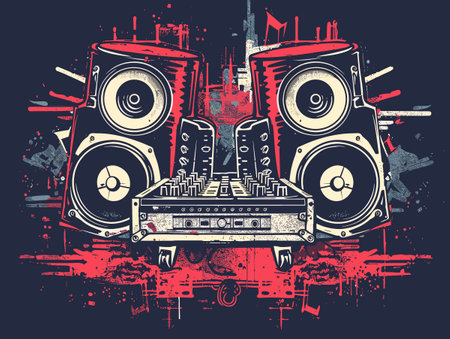 vector illustration of a dj set on grunge background with place for your textのイラスト素材