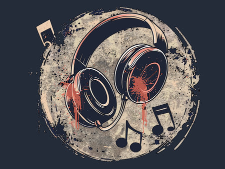 Music background with headphones. Grunge design. Vector illustration.のイラスト素材