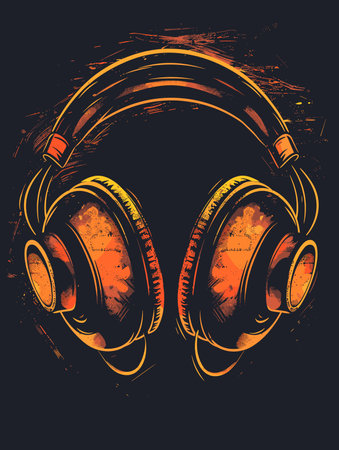 Headphones on grunge background. Vector illustration. Eps 10.のイラスト素材