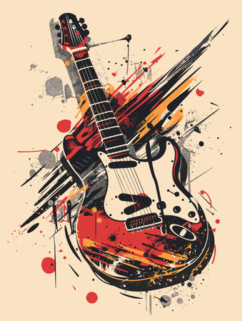 Grunge illustration of electric guitar on grunge background. Vector illustration.のイラスト素材