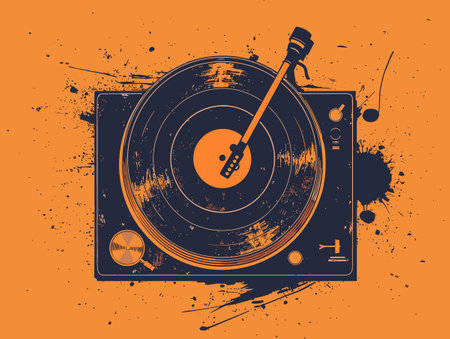 Grunge turntable vinyl record on grunge background, vector illustrationのイラスト素材