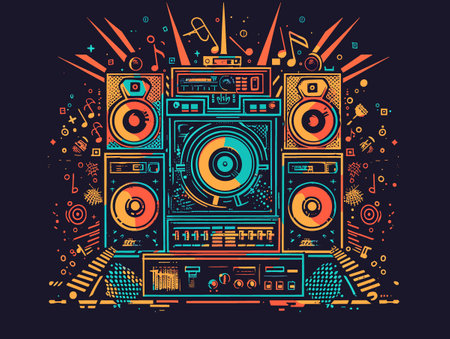 Grunge dj party background. Vector illustration. EPS 10.のイラスト素材