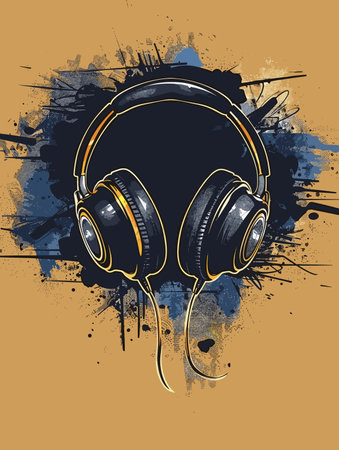 Headphones on grunge background. Vector illustration. Eps 10.のイラスト素材