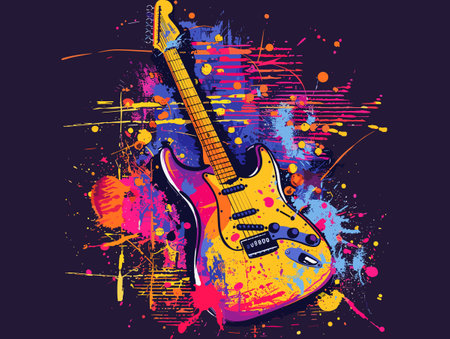 Guitar on grunge background with splashes. Vector illustration.のイラスト素材