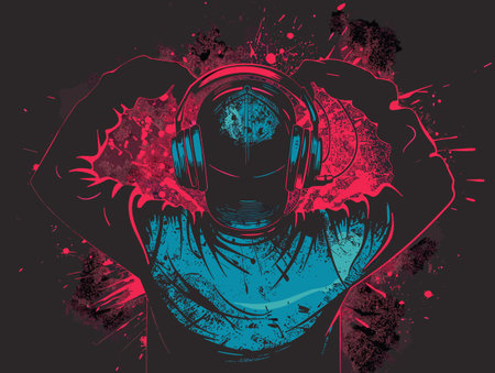 Abstract grunge music background with headphones. Vector illustration for your designのイラスト素材