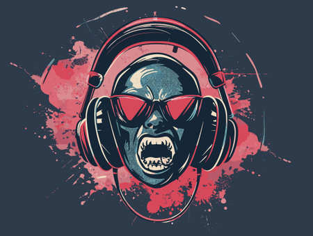 Grim reaper in headphones. Grunge vector illustration.のイラスト素材