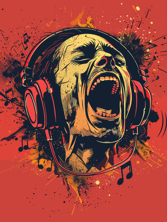 Grunge head of a bull with headphones. Vector illustration.のイラスト素材