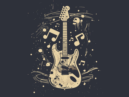 Guitar and music notes grunge background. Vector illustration.のイラスト素材
