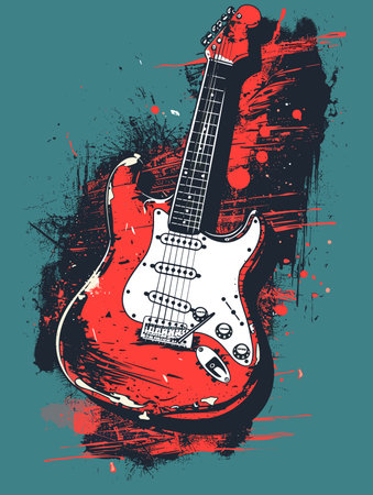 Grunge electric guitar on grunge background. Vector illustration.のイラスト素材