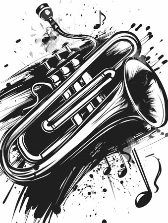 illustration of a saxophone on grunge background with splashesのイラスト素材
