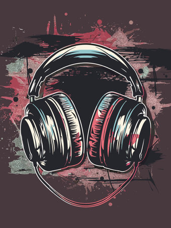 Headphones on grunge background. Vector illustration. Eps 10.のイラスト素材