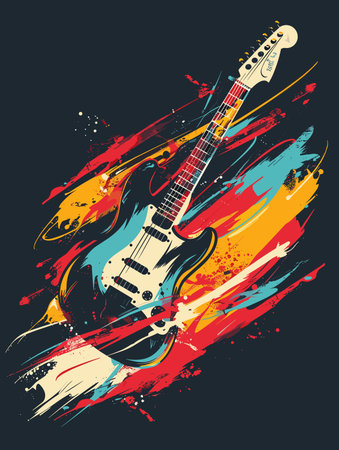 Vector illustration of electric guitar on grunge background with brush strokes.のイラスト素材