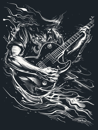 Guitar player. Vector hand drawn illustration on chalkboard.のイラスト素材