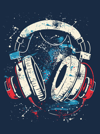 Headphones with grunge splashes on dark background. Vector illustration.のイラスト素材
