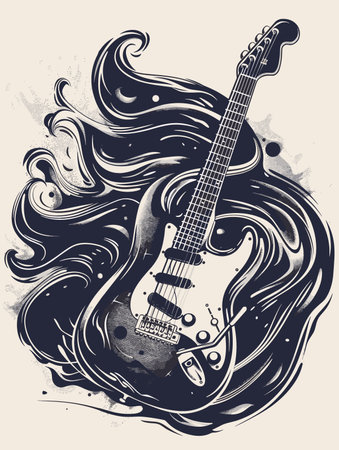Guitar in grunge style. Hand drawn vector illustration.のイラスト素材