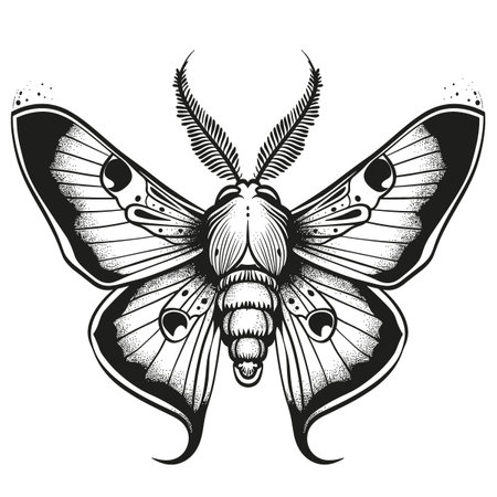 A black and white butterfly with a white spot on its wing. The butterfly is drawn in a very detailed and realistic styleのイラスト素材
