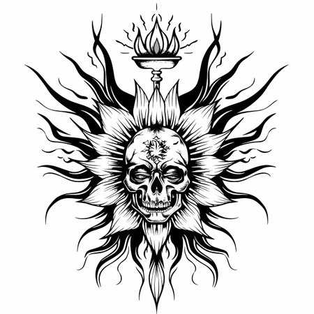 black and white tattoo skull vector illustrationのイラスト素材