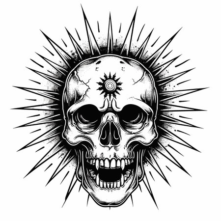 abstract vector illustration tattoo black and white skullのイラスト素材