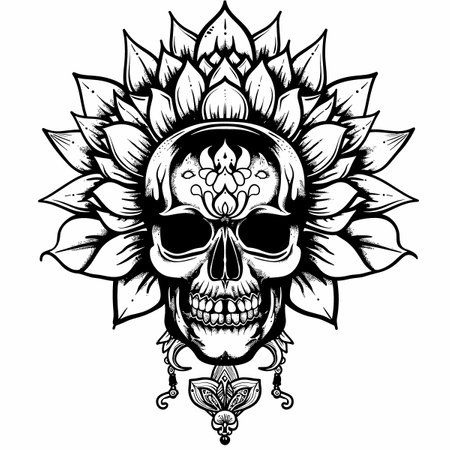 black and white skull tattoo abstract vector illustrationのイラスト素材