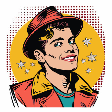 Pop art man. Vector illustration in retro comic style. Comic book style imitation.のイラスト素材