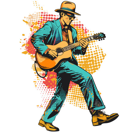 Guitar player. Pop art retro comic book style vector illustrationのイラスト素材