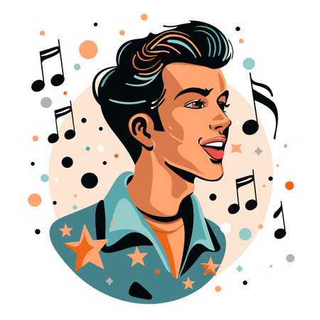 Portrait of a young man with a microphone. Vector illustration.のイラスト素材