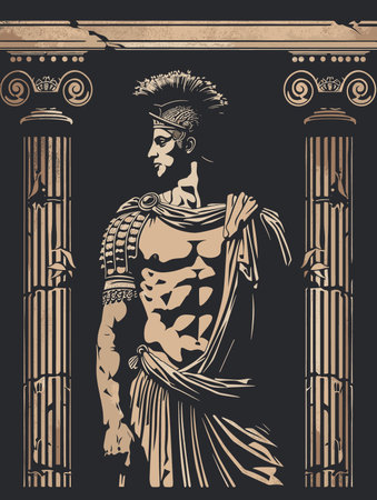 Ancient Greek warrior on the ancient column. Vector illustration for your designのイラスト素材