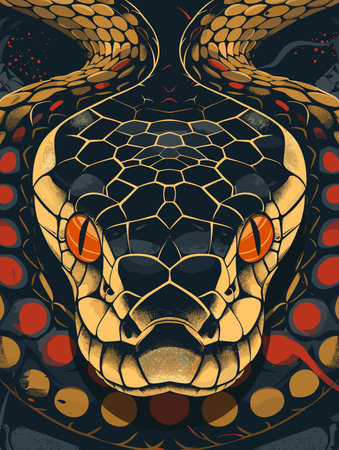 Cobra snake head on a colorful background. Vector illustration.