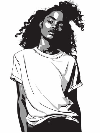 Beautiful young African American woman with curly hair. Vector illustration.のイラスト素材