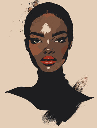 Portrait of a beautiful African American woman. Vector illustration. Grunge style.のイラスト素材