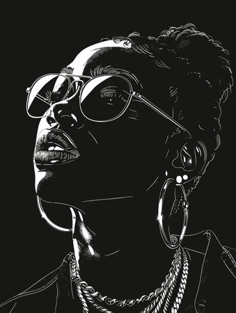 Retro african american woman in sunglasses. Vector illustration.