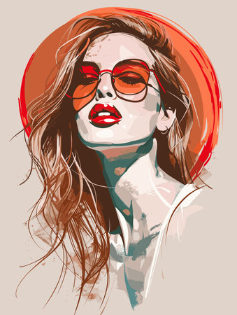 Beautiful girl in red sunglasses. Vector illustration. Fashion girl.のイラスト素材