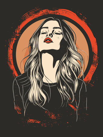 Beautiful girl with long hair and red lips. Vector illustration.のイラスト素材