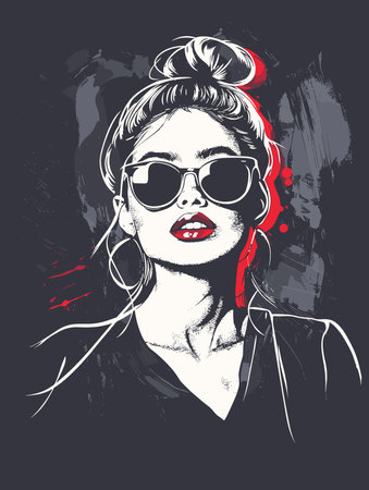 Fashion girl in sketch-style. Hand drawn vector illustration.のイラスト素材