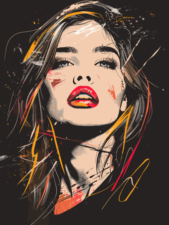 Fashion illustration of a beautiful young woman with bright make-up.のイラスト素材