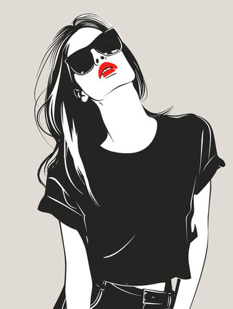 Fashion woman in sunglasses. Hand drawn vector illustration for your designのイラスト素材