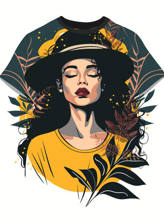 Portrait of a beautiful girl in a hat. Vector illustration.のイラスト素材