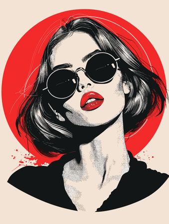Portrait of a beautiful young woman with sunglasses. Vector illustration.のイラスト素材