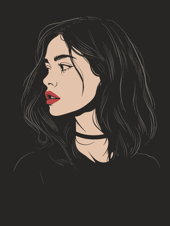 Vector hand drawn illustration of a beautiful woman with long black hair.のイラスト素材