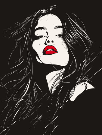 Fashion girl in sketch-style. Vector illustration on black background.のイラスト素材