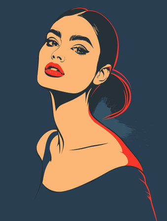 Beautiful girl with long hair and red lips. Vector illustration.のイラスト素材