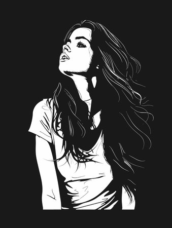 Beautiful woman. Black and white vector illustration. Hand drawn.のイラスト素材