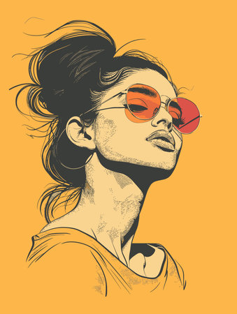 Portrait of a beautiful girl in red sunglasses. Vector illustration.のイラスト素材