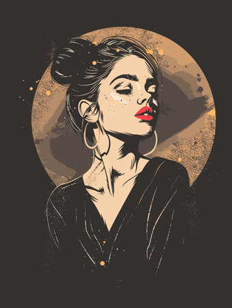 Beautiful young woman in vintage style. Fashion girl. Vector illustration.のイラスト素材