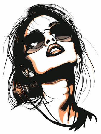 Beautiful young woman in sunglasses. Vector illustration ready for vinyl cutting.のイラスト素材