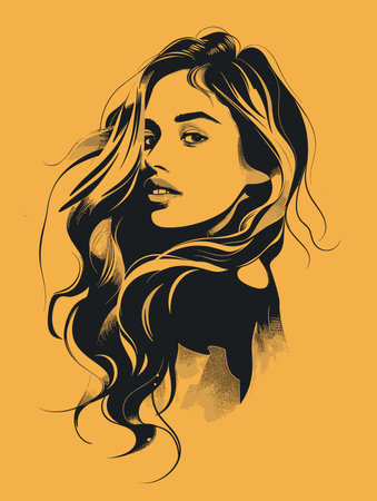 Portrait of beautiful young woman with long hair. Vector illustration.のイラスト素材